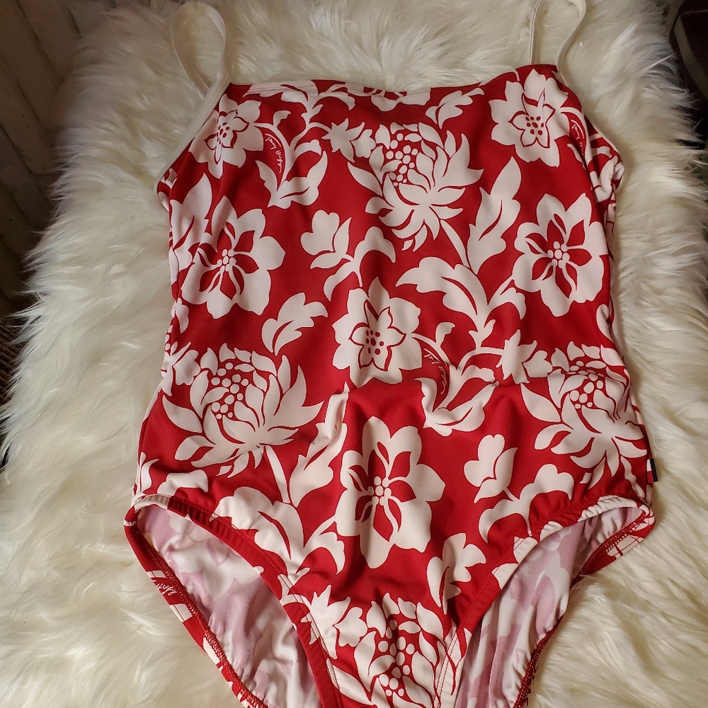 Tommy Hilfiger Red Floral Plus Size Swimsuit - Picture 9 of 9